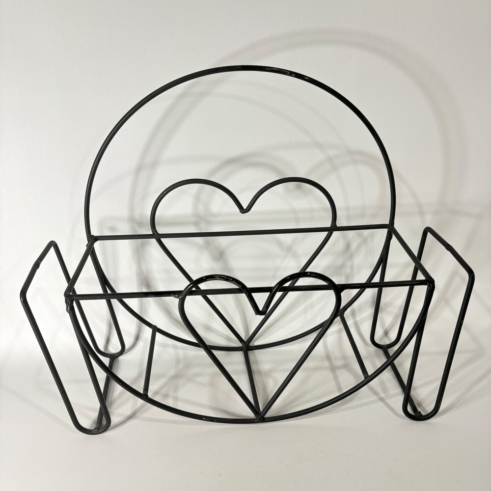 Vintage Black Metal Heart Wire Rack Planter Letter Sorter Record Stand